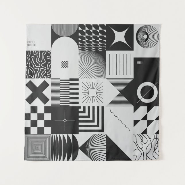 Brutalism Art: Vintage Geometric Patterns Tapestry (Front)