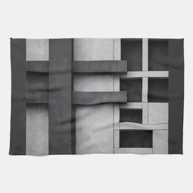Brutalist Architecture Design Fine Art Cubist Tea Towel (Horizontal)