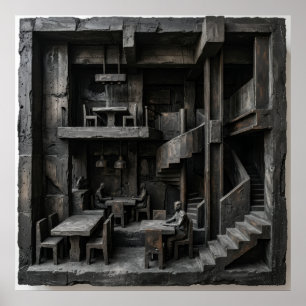 Brutalist Interior Sketch Poster