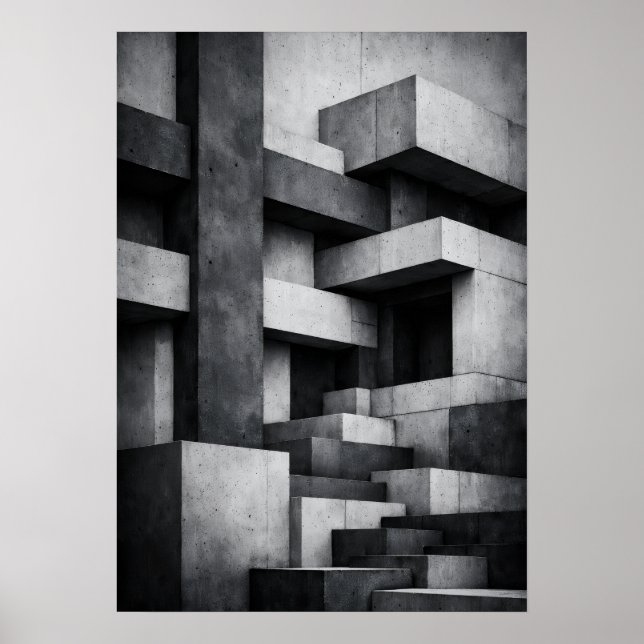Brutalist Penthouse Design Monochrome Interior  Poster (Front)