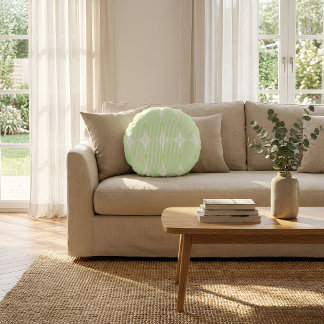 Brutalist Pulse: Pistaccio Green & White Round Cushion