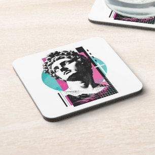 Brutalist Retro Jesus Greek Statue Colossians 2:3 Coaster