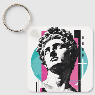 Brutalist Retro Jesus Greek Statue Colossians 2:3 Key Ring