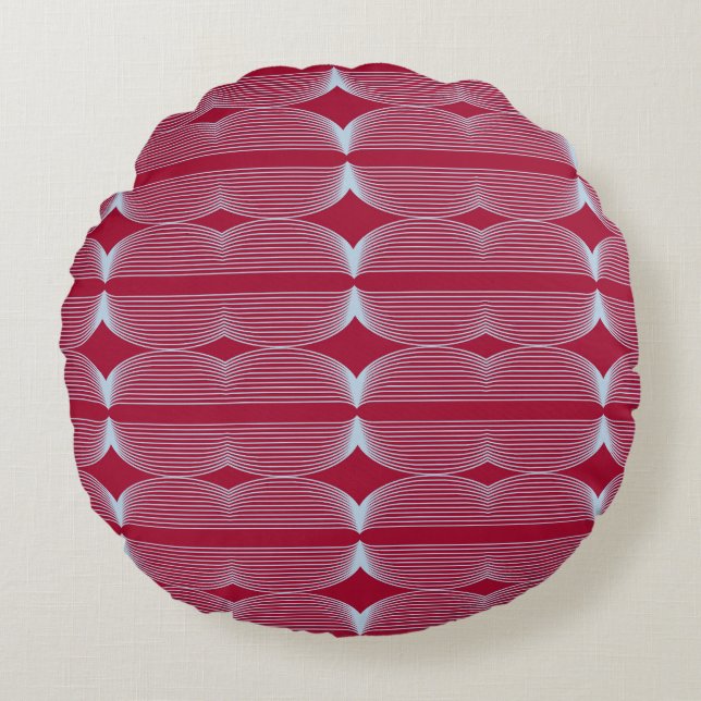 Brutalist Waves: Arabian Red & Beau Blue Round Cushion (Front)