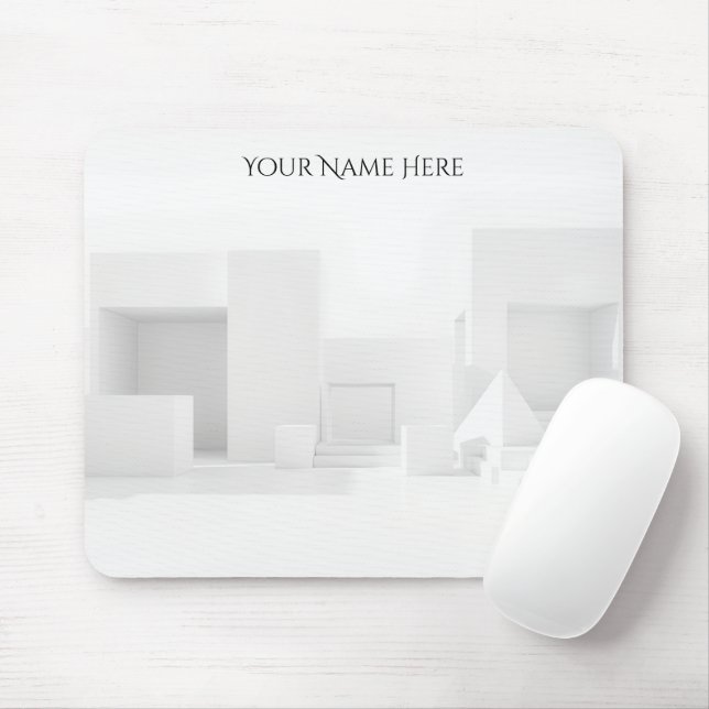 Brutalist White Geometric Office Mouse Mat (With Mouse)