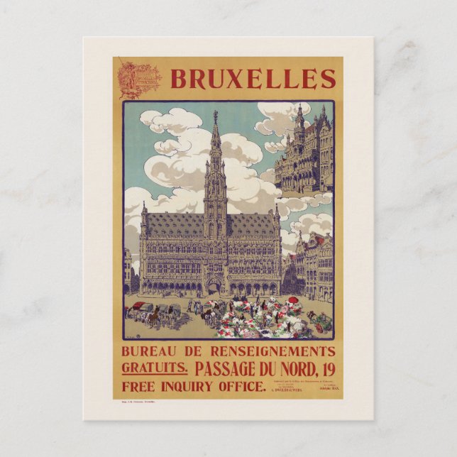 Bruxelles Vintage Poster 1913 Postcard (Front)