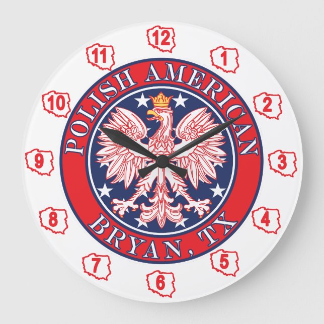 Bryan Texas Polish American Eagle Large Clock (Front)