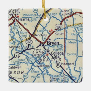 Bryan TX Vintage Map Ceramic Ornament