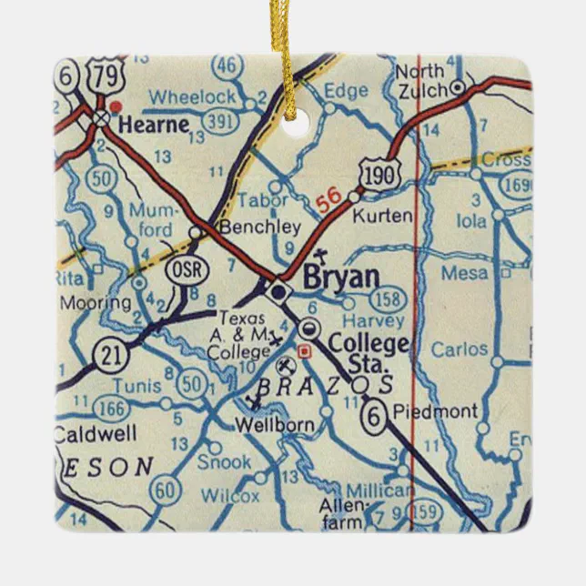 Bryan TX Vintage Map Ceramic Ornament | Zazzle