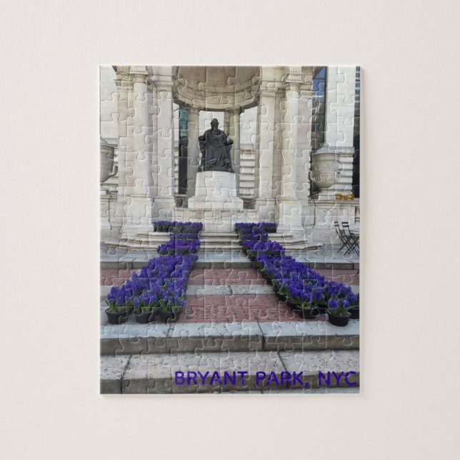 Bryant Park Statue Spring Flowers Planting NYC Jigsaw Puzzle (Vertical)