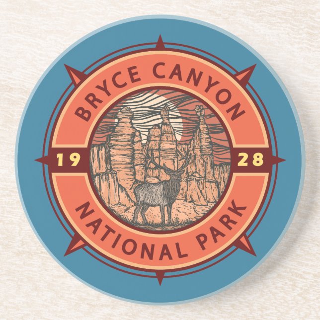 Bryce Canyon National Park Elk Retro Compass Coaster (Front)