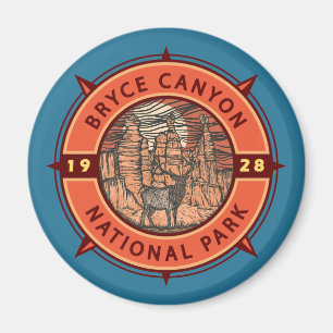 Bryce Canyon National Park Elk Retro Compass Magnet