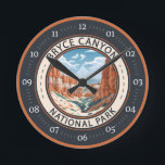 Bryce Canyon National Park Trail Illustration Art Round Clock<br><div class="desc">Bryce Canyon vector artwork design. The park is a sprawling reserve in southern Utah,  known for crimson-coloured hoodoos,  which are spire-shaped rock formations.</div>