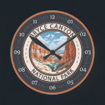 Bryce Canyon National Park Trail Illustration Art Round Clock<br><div class="desc">Bryce Canyon vector artwork design. The park is a sprawling reserve in southern Utah,  known for crimson-coloured hoodoos,  which are spire-shaped rock formations.</div>