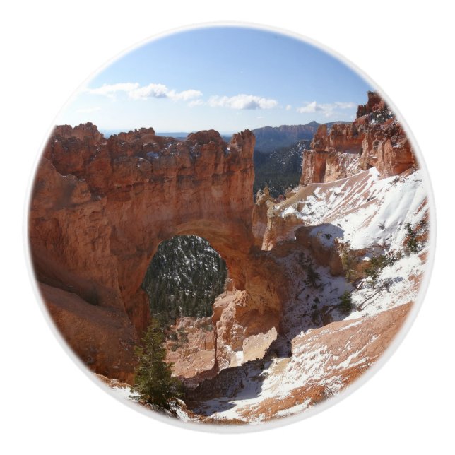Bryce Canyon Natural Bridge Snowy Landscape Photo Ceramic Knob (Front)