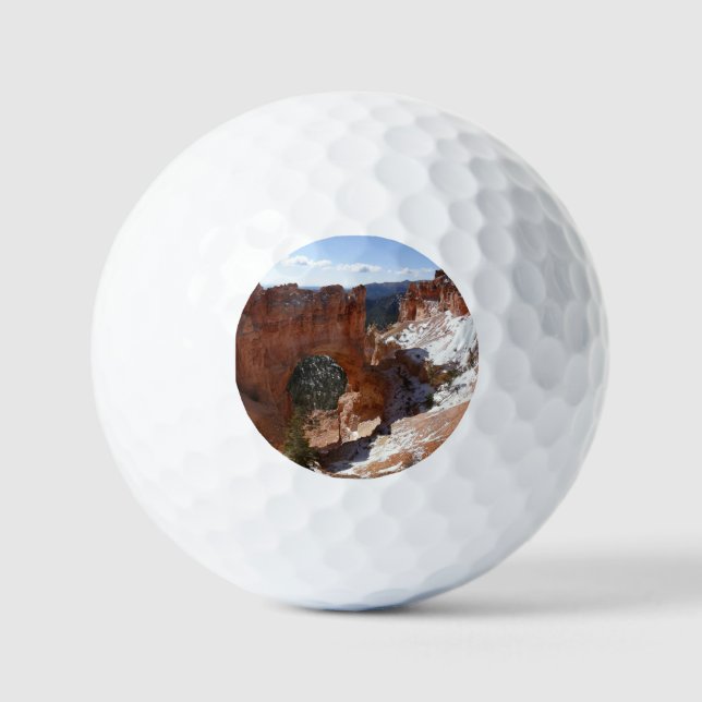 Bryce Canyon Natural Bridge Snowy Landscape Photo Golf Balls (Front)