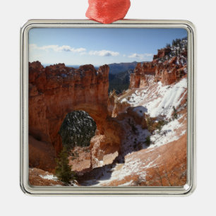 Bryce Canyon Natural Bridge Snowy Landscape Photo Metal Tree Decoration
