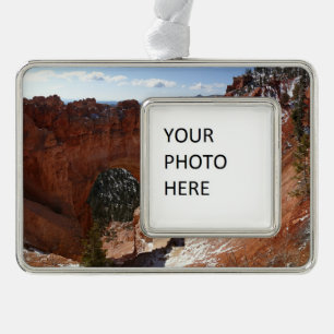 Bryce Canyon Natural Bridge Snowy Landscape Photo Silver Plated Framed Ornament