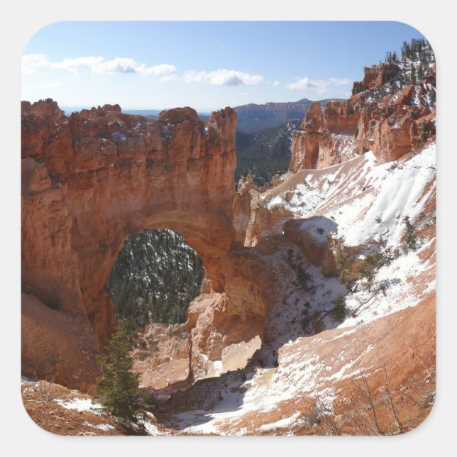 Bryce Canyon Natural Bridge Snowy Landscape Photo Square Sticker (Front)