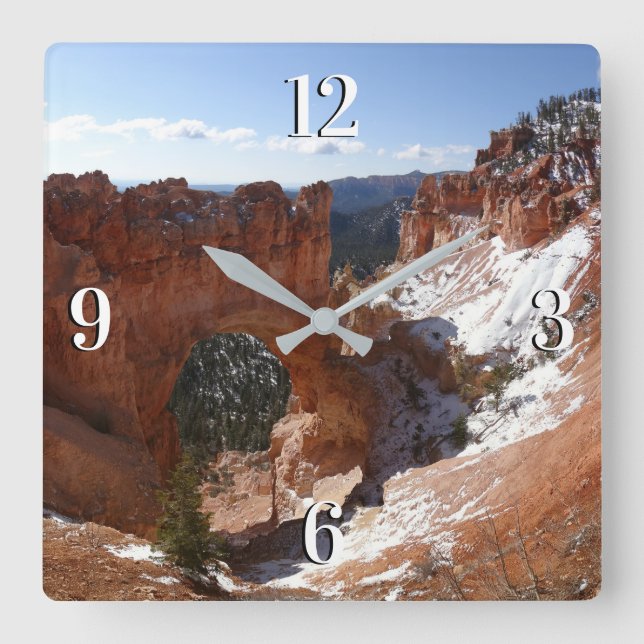 Bryce Canyon Natural Bridge Snowy Landscape Photo Square Wall Clock (Front)