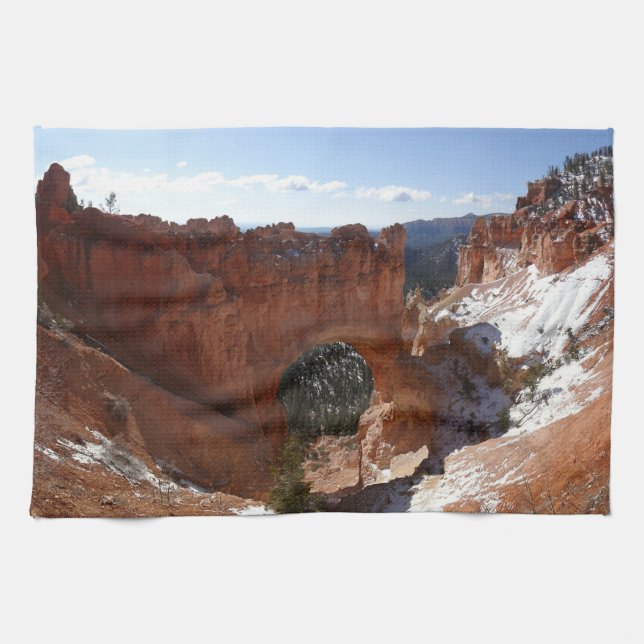 Bryce Canyon Natural Bridge Snowy Landscape Photo Tea Towel (Horizontal)