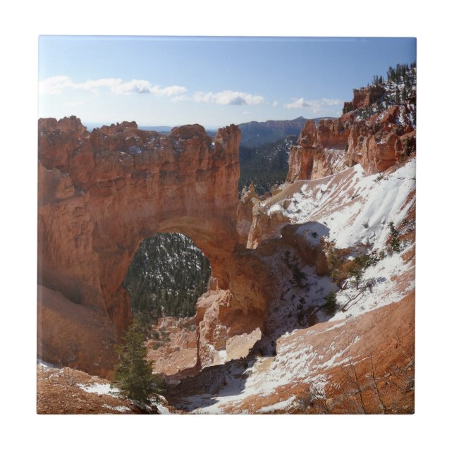 Bryce Canyon Natural Bridge Snowy Landscape Photo Tile (Front)