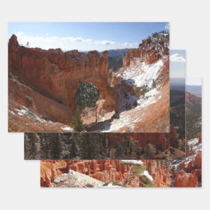 Bryce Canyon Natural Bridge Snowy Landscape Photo Wrapping Paper Sheet