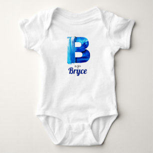 Bryce Name Reveal Letter Boy Blue Paint Newborn Baby Bodysuit