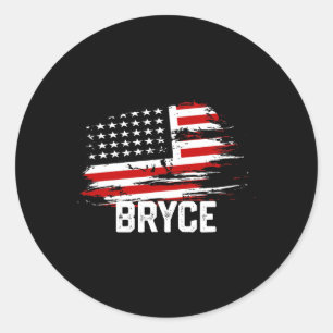 Bryce Usa Flag Personalised 4th Of July Bryce  Classic Round Sticker