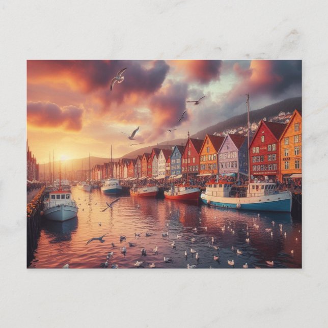bryggen bergen norway Early Morning Postcard (Front)
