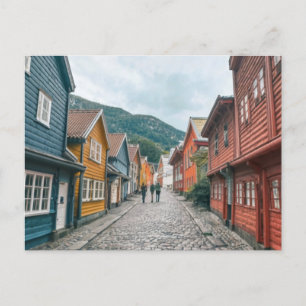 bryggen bergen norway street postcard