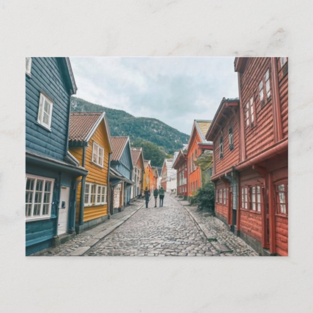 bryggen bergen norway street postcard (Front)