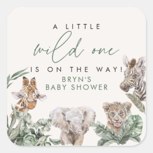 BRYN Cute Jungle Safari Baby Animal Baby Shower Square Sticker