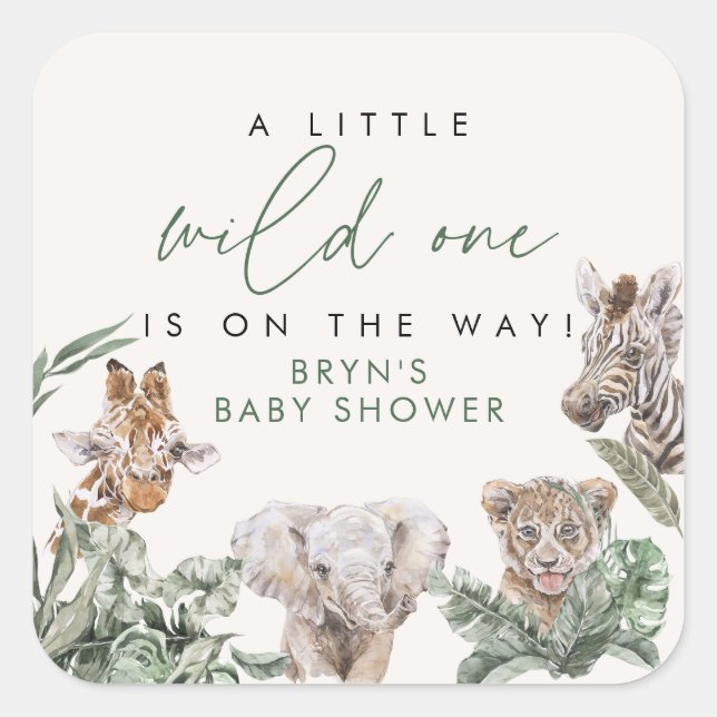 BRYN Cute Jungle Safari Baby Animal Baby Shower Square Sticker (Front)