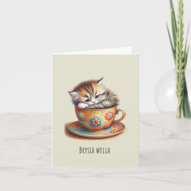 Brysia Wella: Kitten in Teacup Get Well Soon Card (Front)