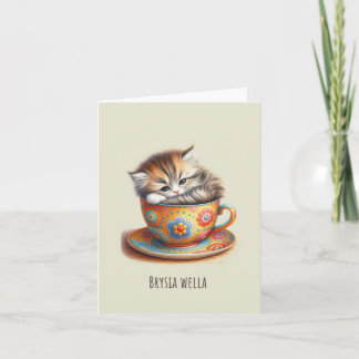 Brysia Wella: Kitten in Teacup Get Well Soon Card