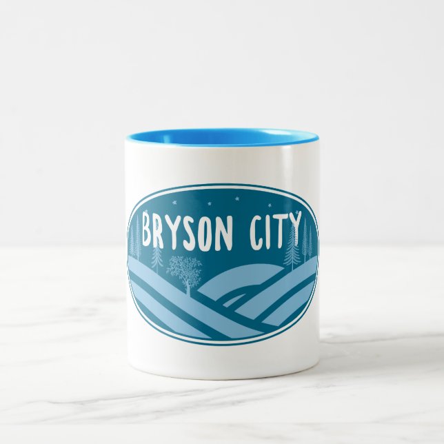 Bryson City North Carolina Outdoors Two-Tone Coffee Mug (Center)