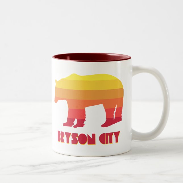 Bryson City North Carolina Rainbow Bear Two-Tone Coffee Mug (Right)