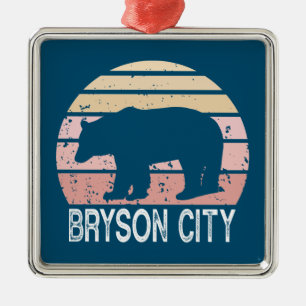 Bryson City North Carolina Retro Bear Metal Tree Decoration
