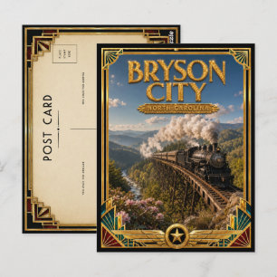 Bryson City North Carolina Vintage Art Deco Golden Postcard