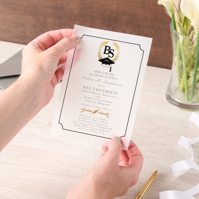 BS - Bachelor of Science Degree College Graduation Vellum Invitations (Handheld)