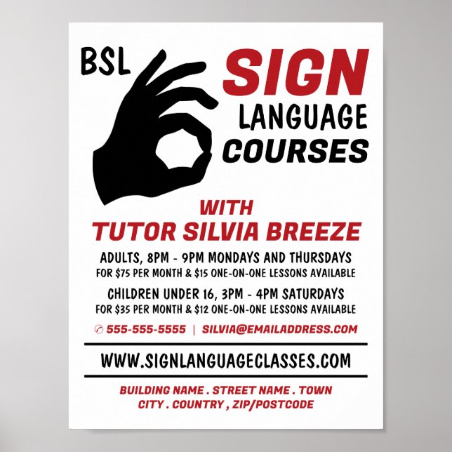 BSL, Okay Gesture, Sign Language Course Advert (Front)