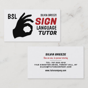 BSL, Okay Gesture, Sign Language Tutor, Teacher Business Card