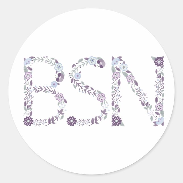 BSN nurse graduation envelope seal, purple floral Classic Round Sticker (Front)