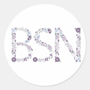 BSN nurse graduation envelope seal, purple floral Classic Round Sticker