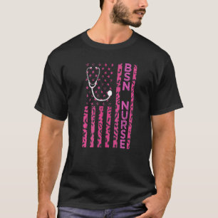 BSN Nurse Leopard Print Pink USA Flag Patriotic Nu T-Shirt