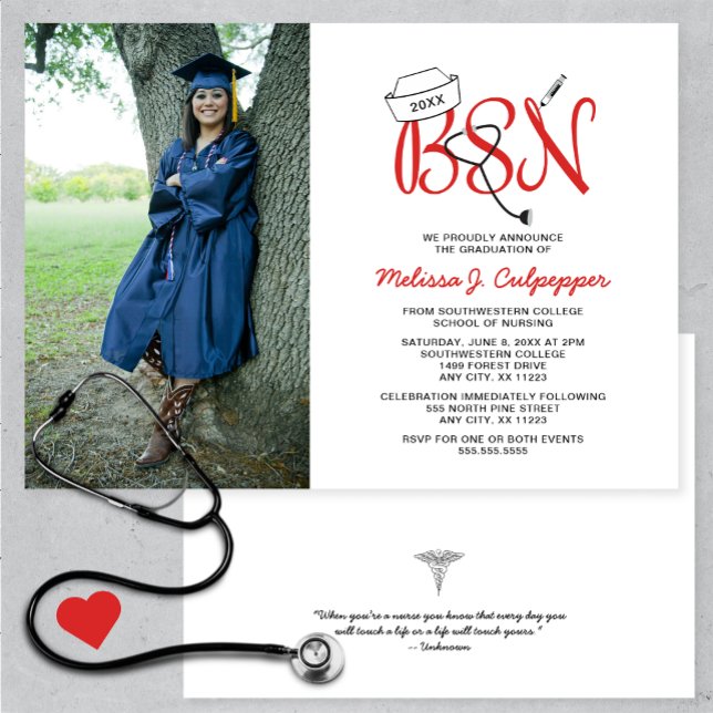 BSN Nurse photo graduation + celebration Invitation (Creator Uploaded)