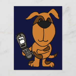 BT- Funny Cartoon Dog Texting Postcard