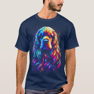 BTN258 New Colorful Artistic Cocker Spaniels Pet L T-Shirt