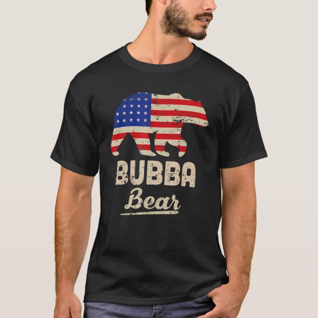 Bubba Bear American Flag Distress  For Men T-Shirt (Front)